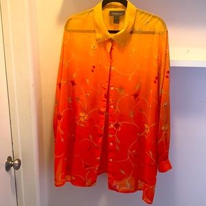 Button down sheer polyester blouse